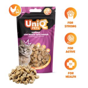 uniq pets maČji priboljŠki mimi 50 g – mehki srčki s piščancem proti kepam dlak